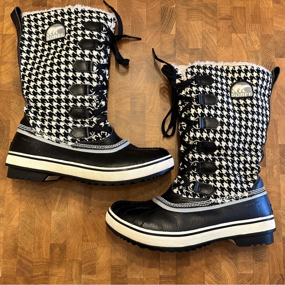 SOREL Tivoli Tall Houndstooth Boots WOMENS SZ 8 Shearling Waterproof